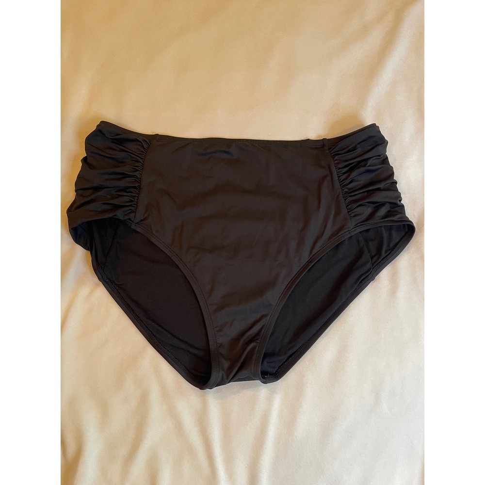 Apt. 9 Womens Black High Waisted Ruched Bikini Swim Bottoms Size 2X Plus Size